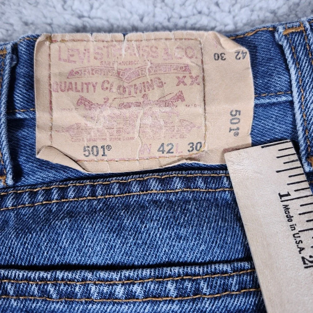 Levis 501 Button Fly Jeans Size 42 x 30 Blue Denim